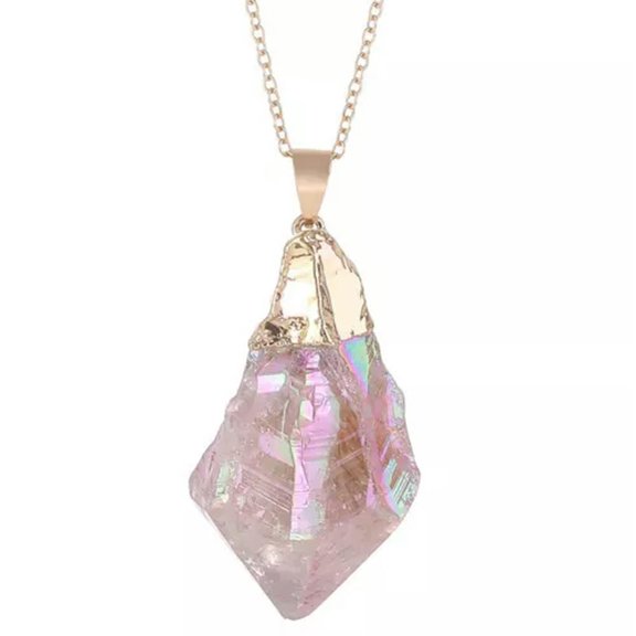 HOOUN 10pcs Rainbow Healing Crystal Agate Stone Pendant Necklace Irregular Natural -20 inches-Rainbow