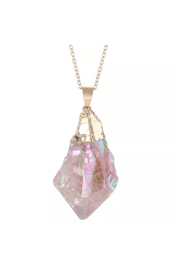 10pcs Rainbow Healing Crystal Agate Stone Pendant Necklace Irregular Natural -20 inches-Rainbow