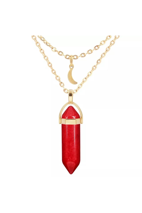 10pcs Red Jade Stone Layered Necklace Hexagonal Chakra Healing Amulet