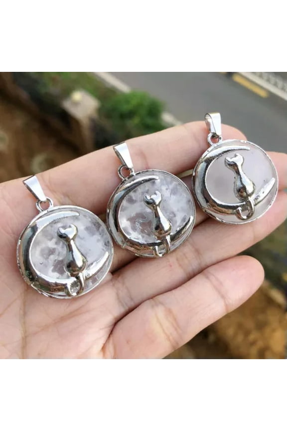 10pcs Rock Quartz Gems Stone Cat Moon Pendants Chakra Reiki Healing Amulet