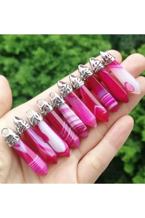 10pcs Rose Agate stone Hexagon Point Pendant Chakra Reiki Healing Amulet