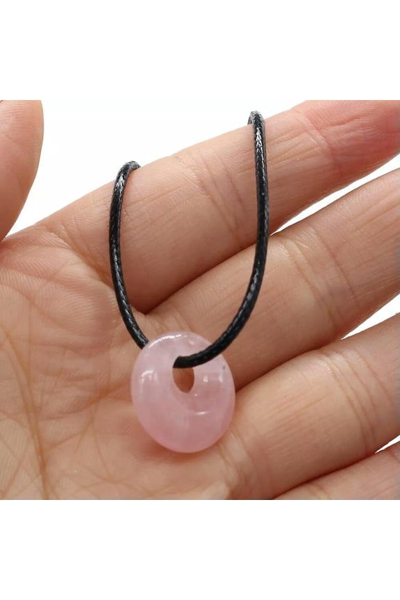 10pcs Rose Quartz Stone Pendant Necklace Simple Round Shape Crystal Jewelry