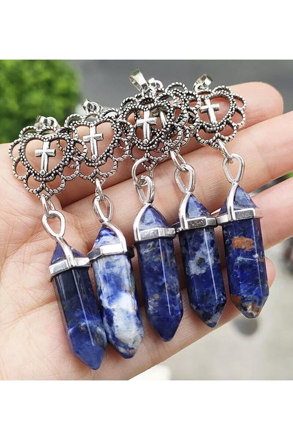 10pcs Sodalite Gems heart Cross Pendants Chakra Reiki Healing Amulet