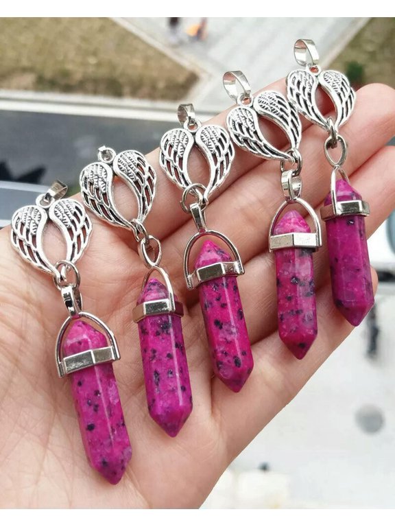 10pcs Sugilite Gems stone Angel Heart Pendants Chakra Reiki Healing Amulet