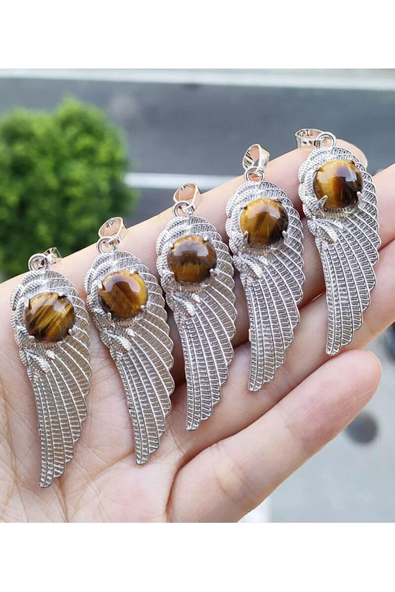 10pcs Tiger eye Gems Stone Angel Wing Pendants Luck Energy Reiki Healing Amulet