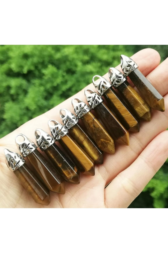 10pcs Tiger eye stone Hexagon Point Pendant Chakra Reiki Healing Amulet