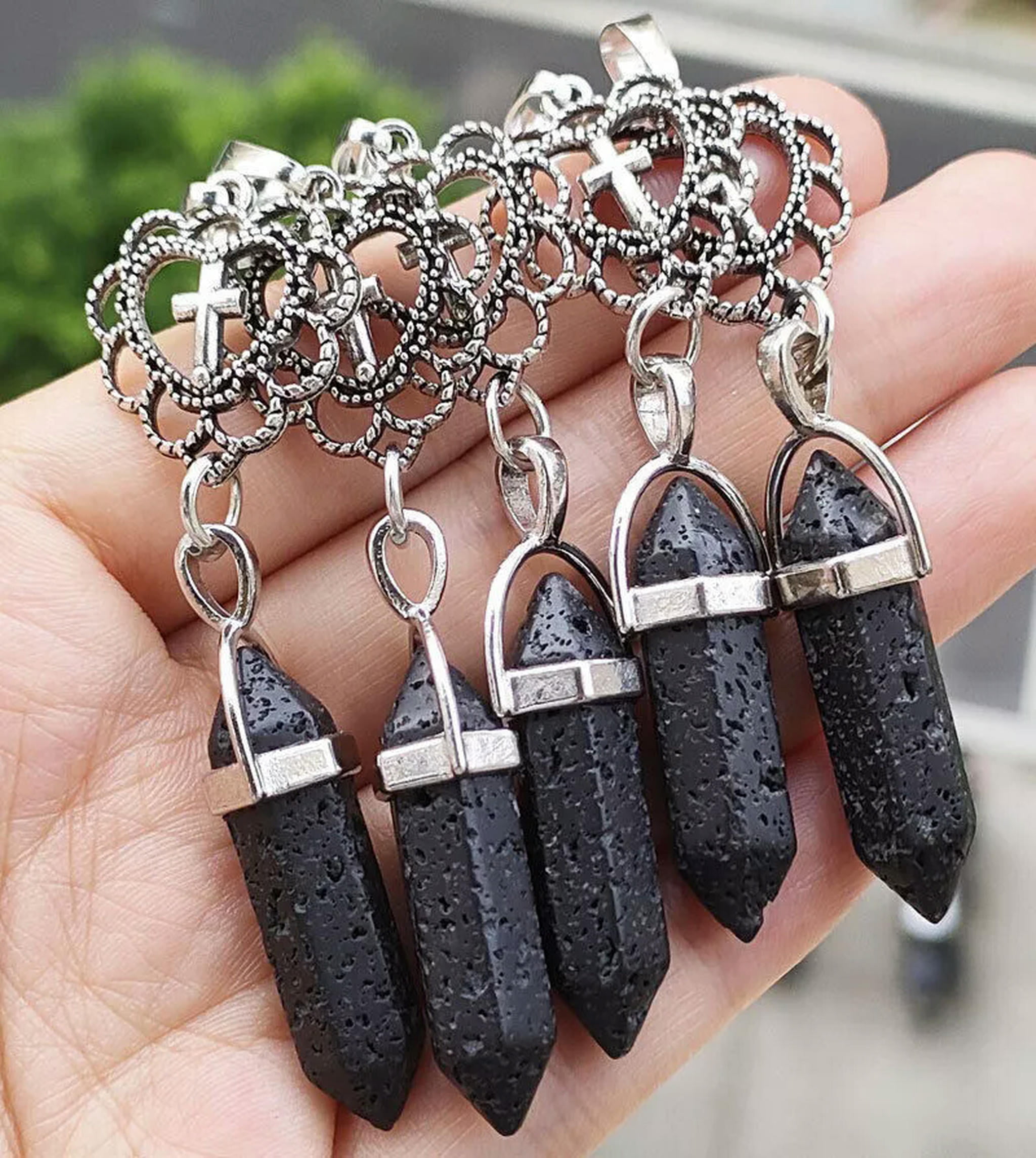 HOOUN 10pcs Volcano Lava Gems heart Cross Pendants Chakra Reiki Healing ...