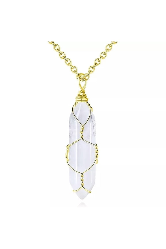 10pcs White Quartz Natural Stone Hexagonal Bullet Shape Quartz Pendant Necklace
