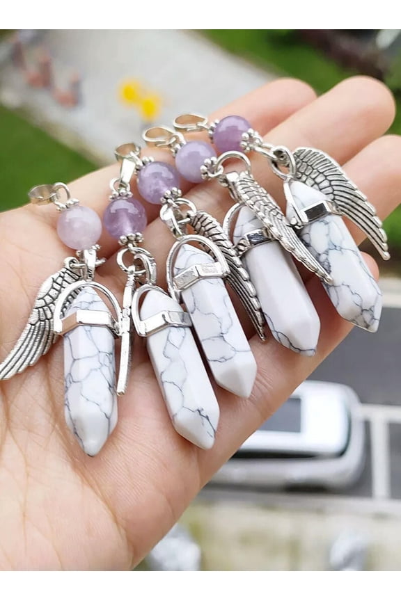 10pcs White Turquoise Amethyst Angel Wing Pendants Chakra Reiki Healing Amulet