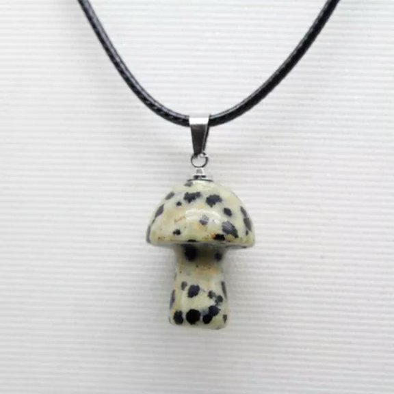 HOOUN 10pcs Wholesale Natural Stone Quartz Crystal Carved Mushroom Pendant Necklace-dalamatian jasper