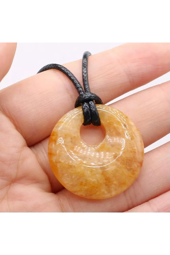 10pcs Yellow Jade Stone Pendant Necklace Round Big Crystal Jewelry Women