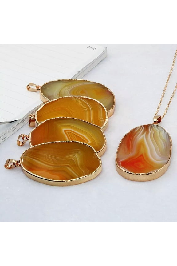 10pcs Yellow Random Natural Stone Quartz Druzy Agate Slice Pendant Necklaces
