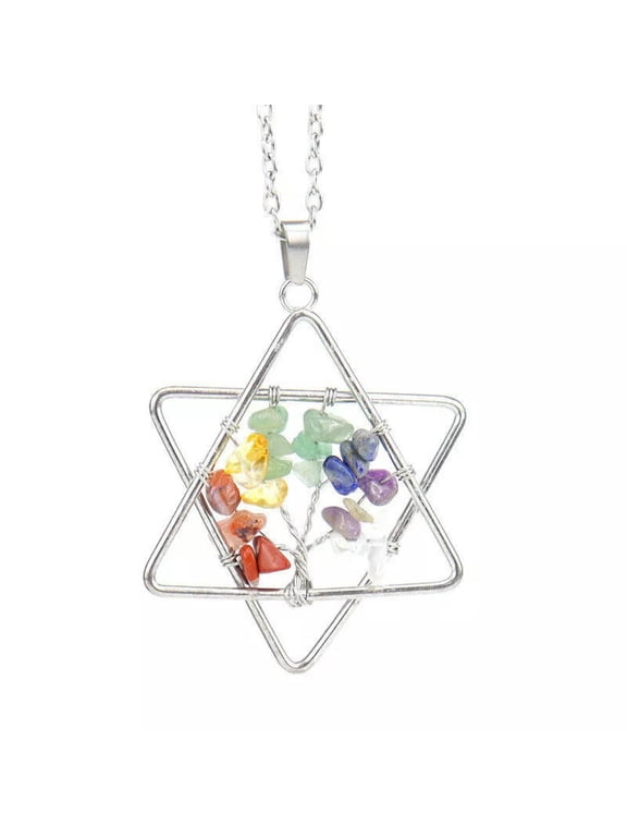 10pcs Yoga 7 Gems Star Of David Tree Pendants Necklace Charkra Reiki Amulet