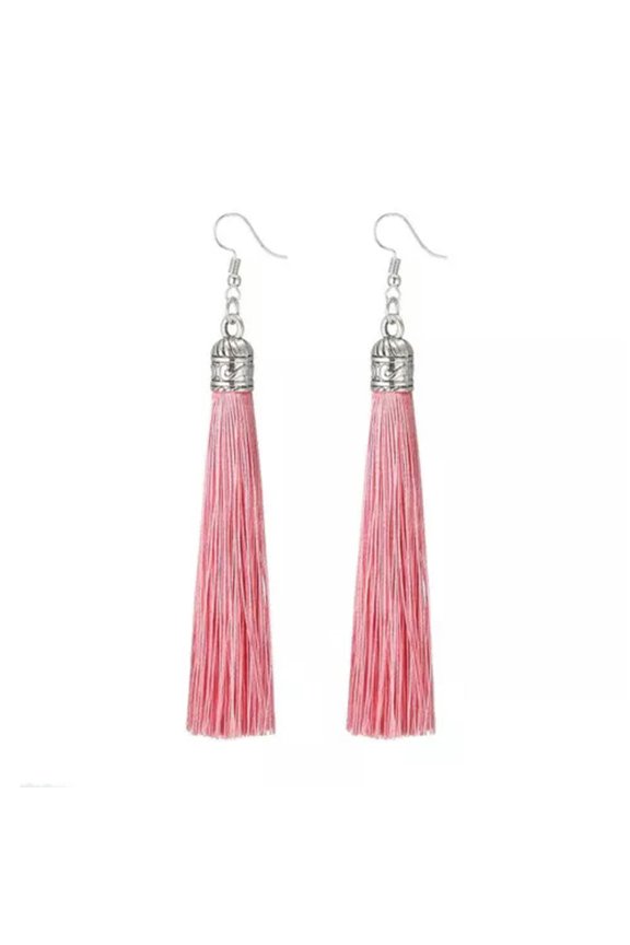 10pirs Tassel Earrings Fashion Jewelry Dangle Long Silk Fabric Ethnic Vintage -Pink