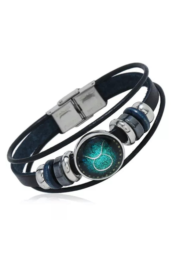 12 Constellation Hand Woven Braided Leather Retro Zodiac Sign Charms Bracelet:yq-Taurus