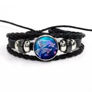 HOOUN 12 Constellation Zodiac Sign Braided Leather Bracelet Woven Glass Dome Brace-yy-Pisces