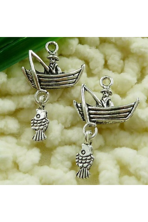 120 Pcs Tibetan Silver Fishing Charms Pendant 29X18MM S1624 DIY Jewelry Making