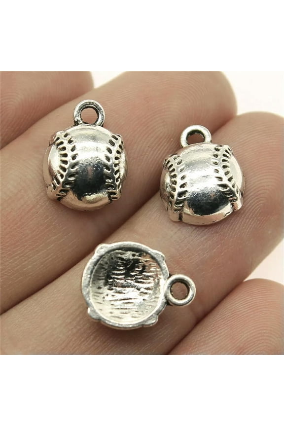 124 Pcs Antique Silver Baseball Charms Pendant 14X11MM C12764