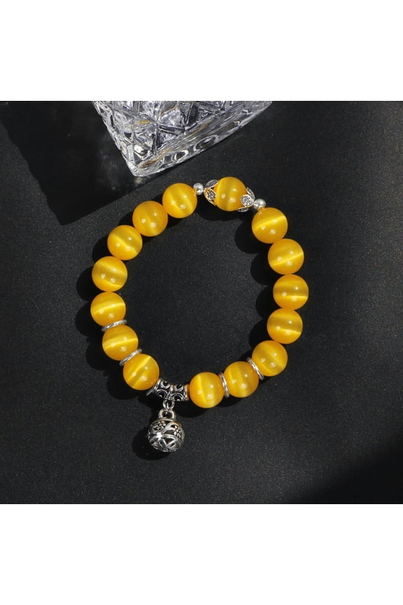 12Mm Opal Single Loop Bracelet with Multi Color Selection Opal Ball Bracelet-yellow