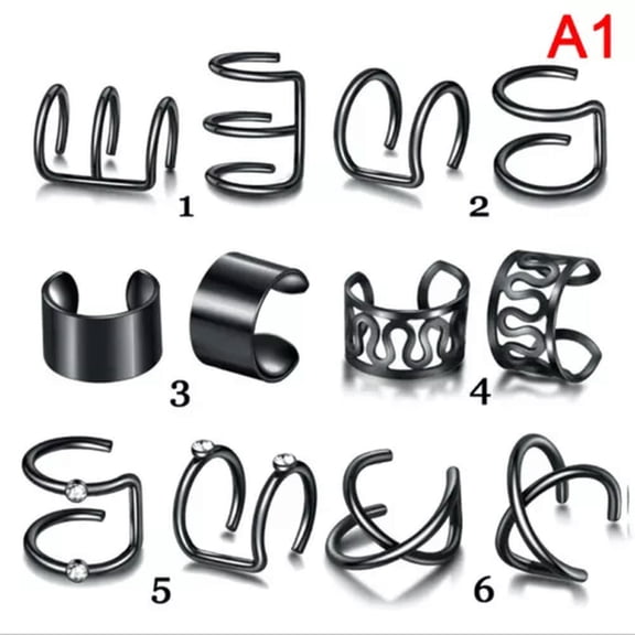 HOOUN 12Pcs`Set Ear Cuffs Leaf Ear Cuff Clip Earrings for Women Earcuff No Pierc-lq_-Black