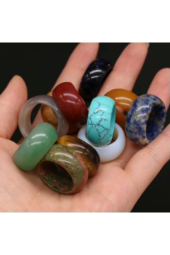 12Pcs Wholesale Ring Lots Natural Agate Gemstone Jewelry Band Rings 12mm wide-inner diameter 20mm