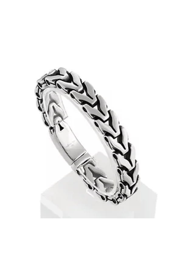 12mm 8.5'' Casting Keel Link Chain Bracelet Stainless Steel Bangle For Punk Mens-silver
