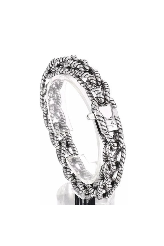 12mm 8.66'' Vintage Black Stainless Steel Punk Twist Braided Chain Bracelet Mens