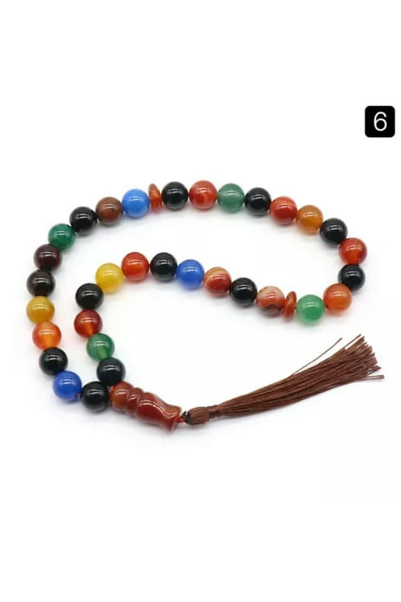 12mm Mixed Gemstone 33 Beads Tassel Mala Bracelet Prayer Lucky Meditation-Seven colored stone