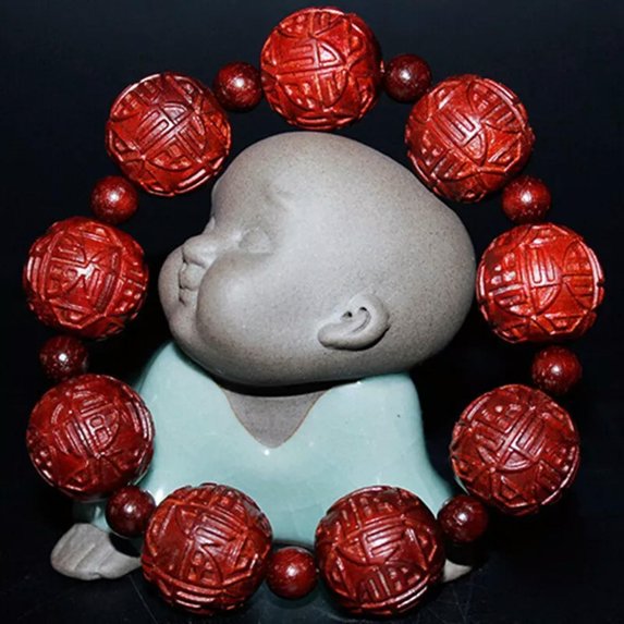 HOOUN 12mm Natural Mahogany Rosewood Wood Chinese FU Bracelets Buddhist Prayer Beads