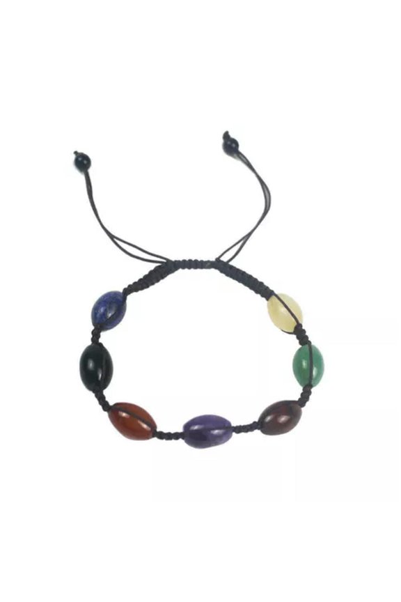 12mm Seven Colour Rainbow 7 Chakra Bracelet- Reiki Stone Prayer Yoga Healing-Rice beads