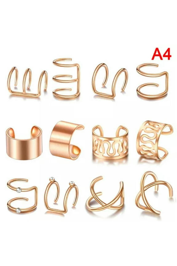 12Pcs`Set Ear Cuffs Leaf Ear Cuff Clip Earrings for Women Earcuff No Pierc-lq_-Rose Gold