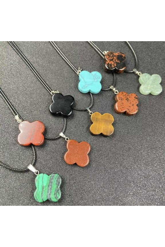 12pcs Four Leaf Lucky Clover Natural Quartz Stone Pendant Necklace for Jewelry