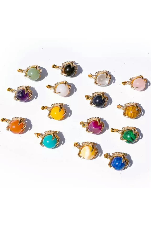 12pcs Mixed Natural Stone Gems Dragon Claw Pendants Chakra Reiki Healing Amulet-Golden