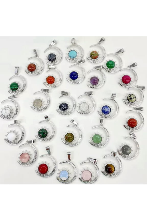 12pcs Mixed Natural Stone Gems Moon Sun Pendants Chakra Reiki Healing Amulet
