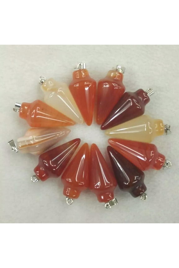 12pcs Natural Carved Red Agate Stone Pendulum Circular Cone Pendant Bead 30x15mm