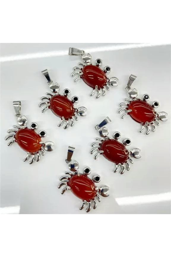 12pcs Natural Red Agate Stone Quartz Crab Pendants Chakra Reiki Healing Amulet