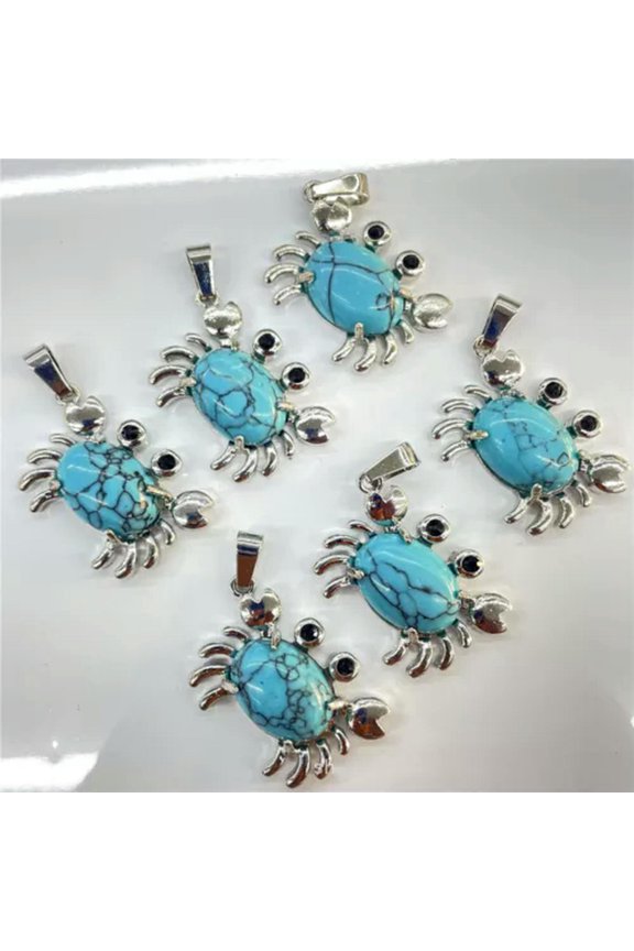 12pcs Turquoise Stone Quartz Crab Pendants Chakra Reiki Healing Amulet