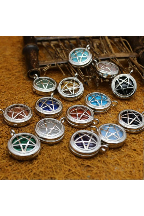 12pcs Wholesale Natural Mixed Stone Hollow Out Five Star Box Amulet Luck Pendant