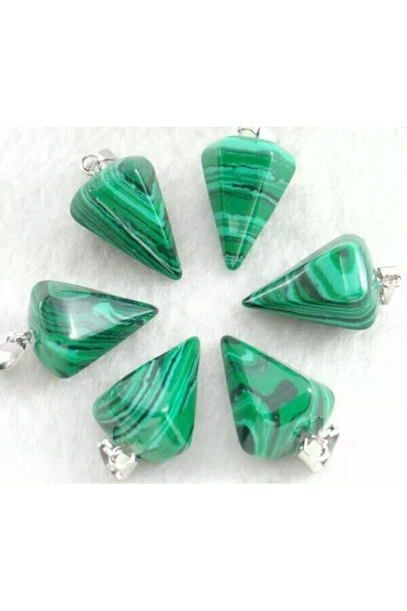 12pcs/lot Natural Malachite Stone Cone Hexagonal Pendulum Pendant Bead 22x15mm
