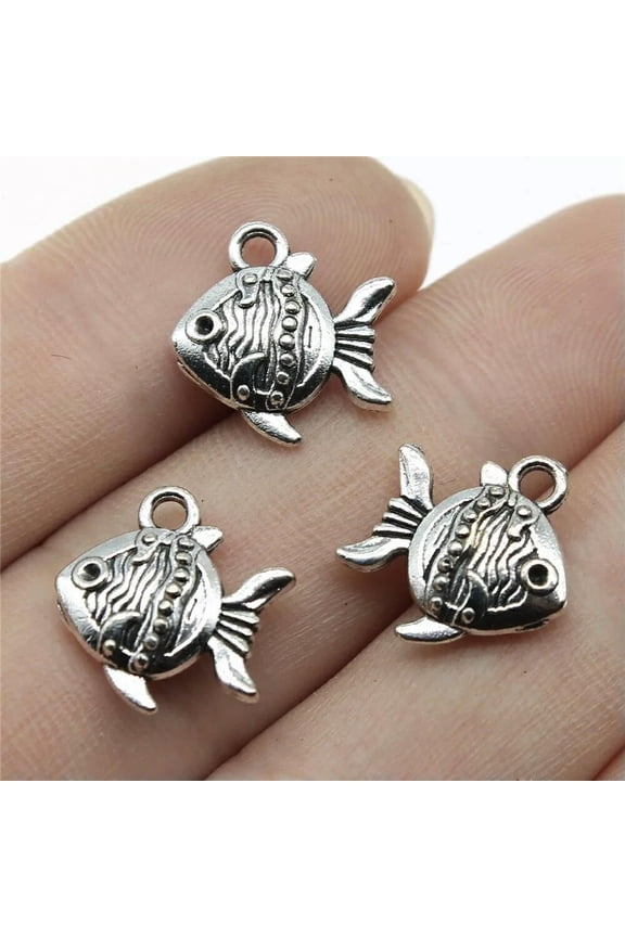 130 Pcs Antique Silver Fish Charms Pendant 15x14x4MM B13984
