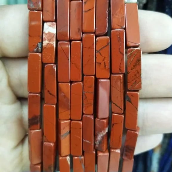 HOOUN 13x4mm Natural GemStone Rectangle Tube Loose Beads for Jewelry Making DIY 15.5''-Red Stone-4x13mm About 28PCS