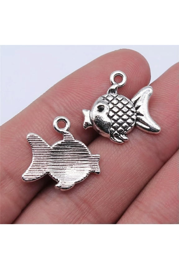 140 Pcs Antique Silver Fish Charms Pendant 18x17MM B15268