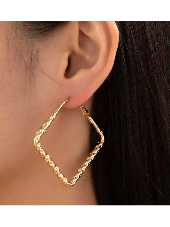 14k gold plated Square HOOPS FASHION large jewelry for women's gift