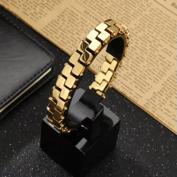 HOOUN 14mm 8.66 Inch Silver/ Gold Stainless Steel Link Chain Bracelet Bangle Men Gift-gold