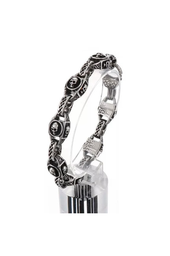 14mm 8.8inch Casting Skull Link Chain Bracelet Stainless Steel Vintage Black