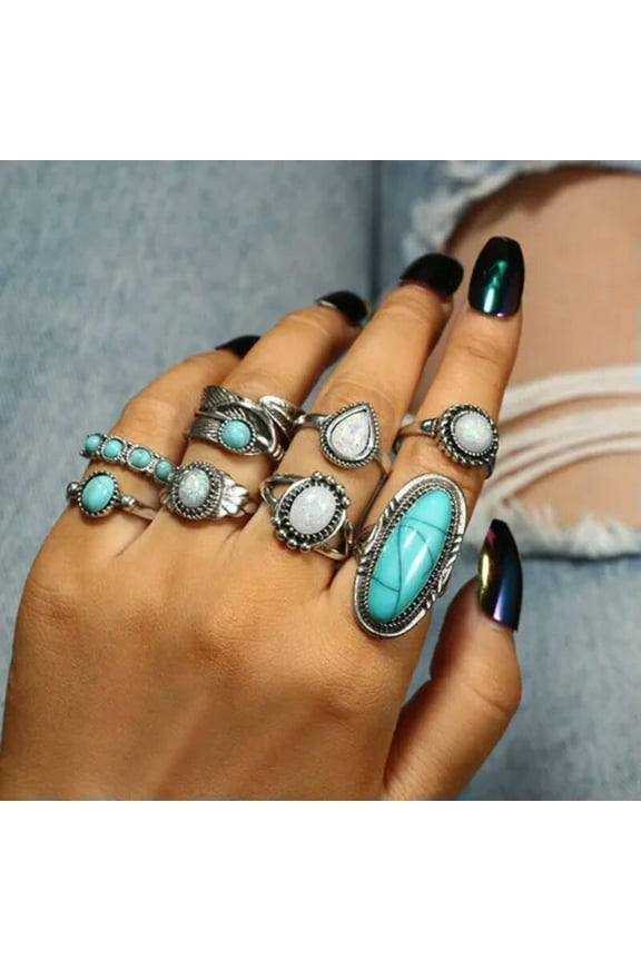 15 Pcs 925 Silver Midi Finger Ring Set Vintage Punk Boho Knuckle Rings Jewelry-8Pcs