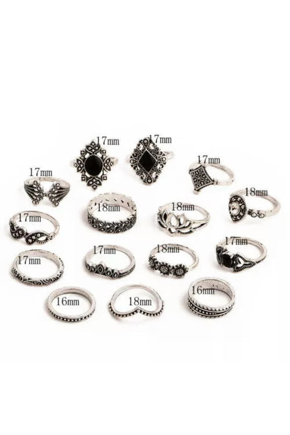 15Pcs/Set Boho Bohemian Geometric Knuckles Rings Sets Crystal Stone Gold Women-15Pcs