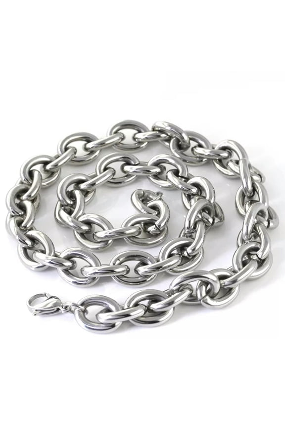 15mm 24'' Large Stainless Steel Men's Huge Smooth Oval Link-chain Necklace Heavy