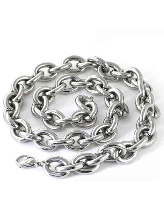 15mm 24'' Large Stainless Steel Men's Huge Smooth Oval Link-chain Necklace Heavy