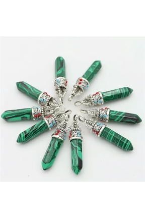 15pcs Malachite Stone Hexagonal Column Healing Point Cut Gemstone Reiki Pendant